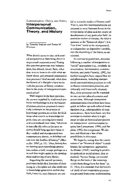(PDF) Interpersonal Communication, Theory, and History .